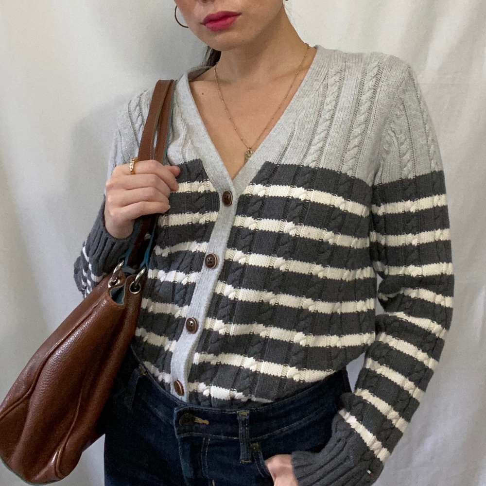 Tommy Hilfiger gray and white stripe sweater Large